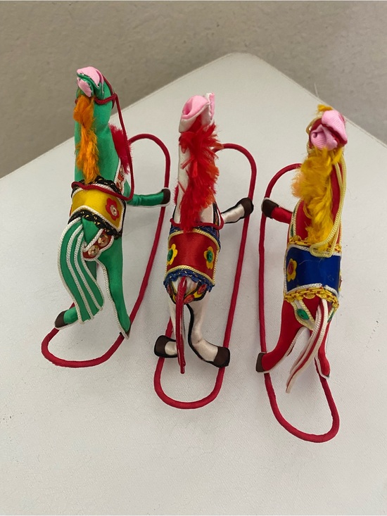 3 Vintage Handcrafted Chinese Satin  Stuffed Rocking Horse Festive Ornaments main image 7